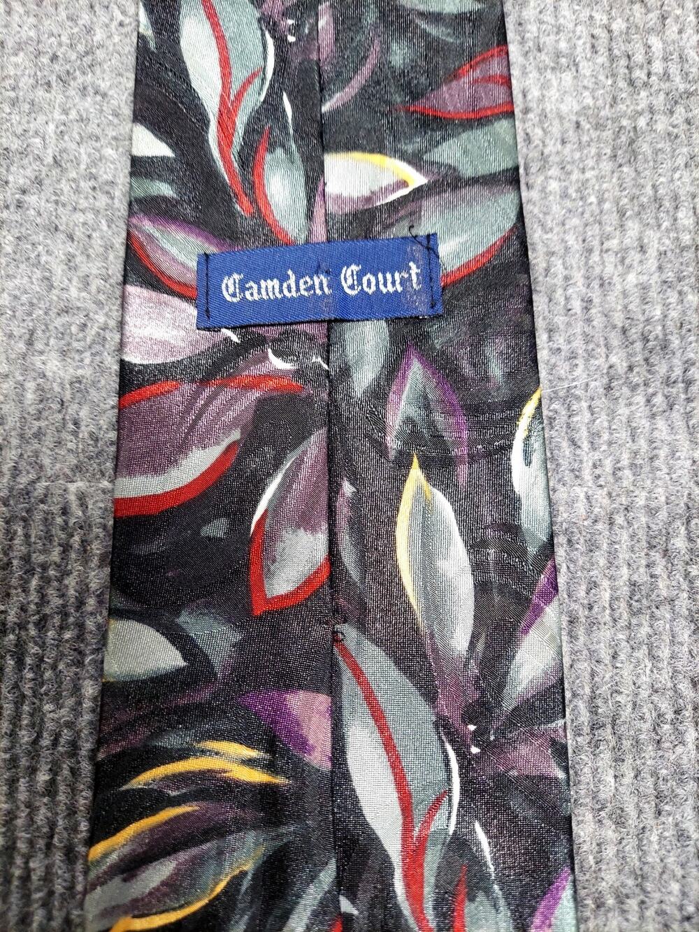Vintage Camden Court Tie Mens Silk Floral Botanical Abstract Multicolor Leaf